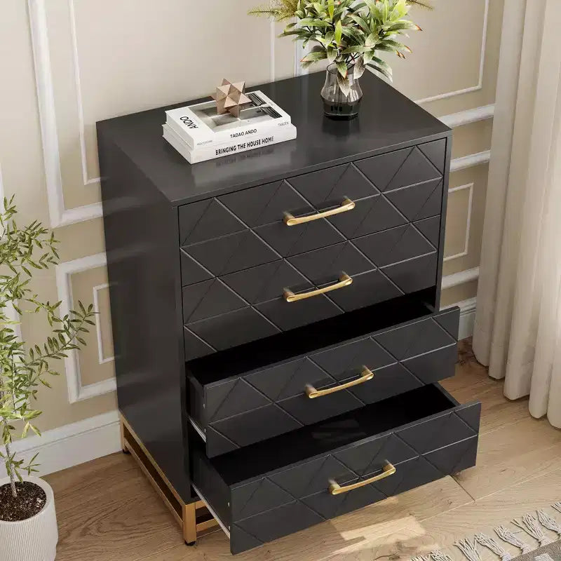 Cassettiera Bianca per Camera da Letto, Cassettiera a 4 Cassetti con Maniglie Dorate, Mobile Contenitore in Legno per Soggiorno, Corridoio, Asilo Nido
