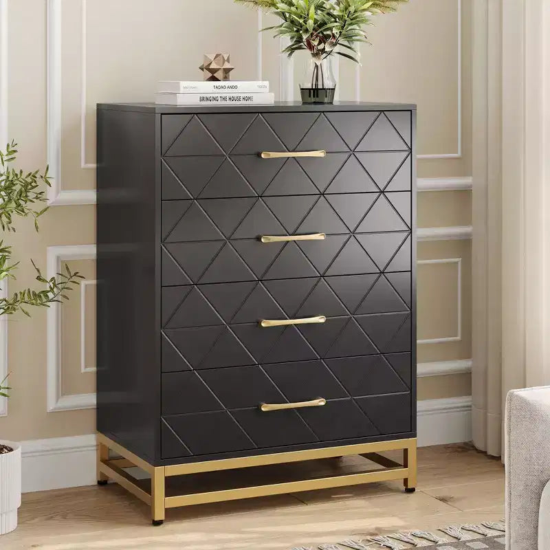 White Dresser for Bedroom, 4 Drawer Dresser with Golden Handles, Wooden Storage Cabinet for Living Room, Hallway, Nursery