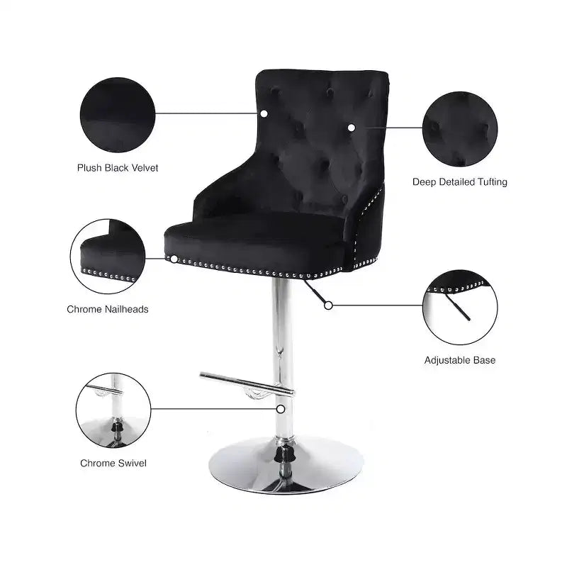Meridian Furniture, Sgabello regolabile Claude in velluto nero