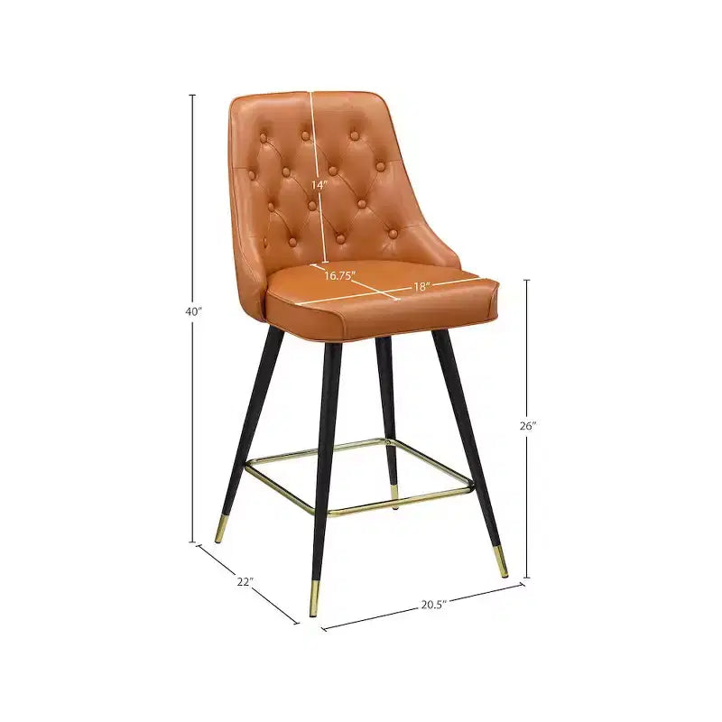 Meridian Furniture, Sgabello da bancone/bar Portnoy in pelle vegana color cognac, set da 2 pezzi