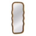 Storied Home Wavy Rectangle Handwoven Rattan Cane Wall Mirror, Natural