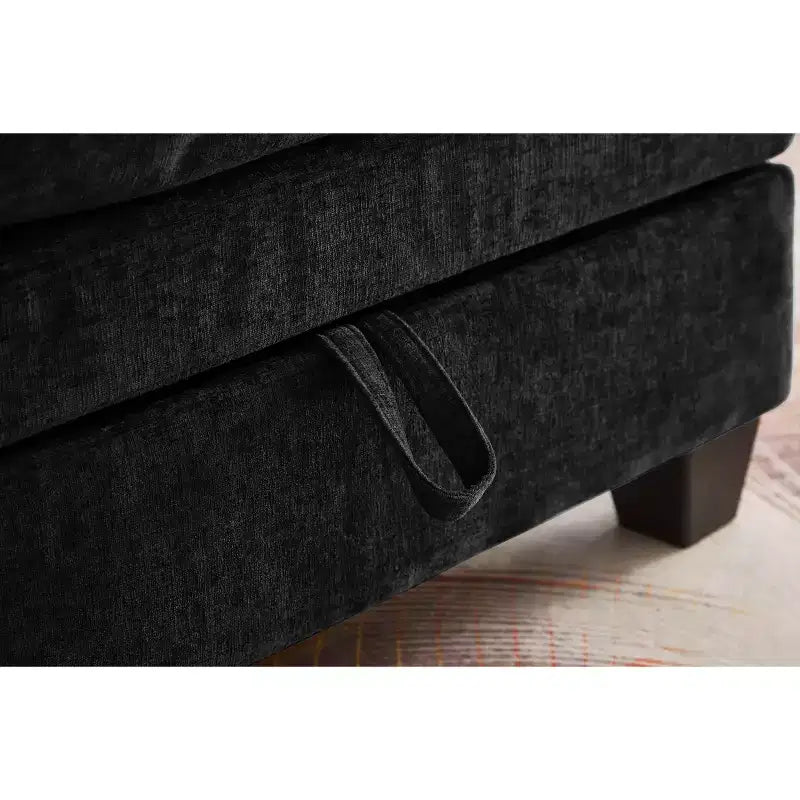 MAYEERTY Chaise longue 51 Oversize con pouf, rivestimento in ciniglia felpata, nero, contenitore, comfort