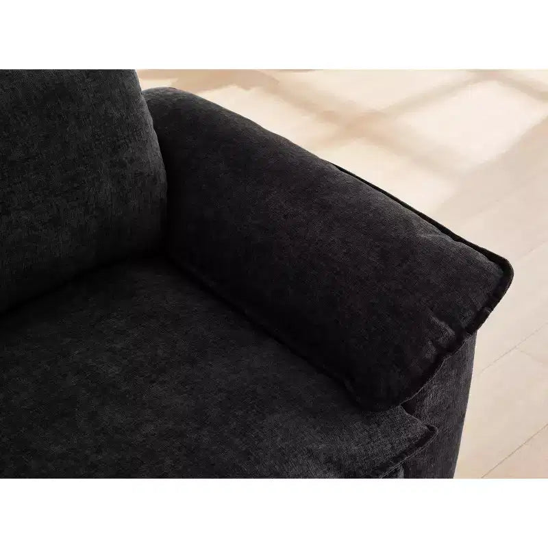 MAYEERTY Chaise longue 51 Oversize con pouf, rivestimento in ciniglia felpata, nero, contenitore, comfort