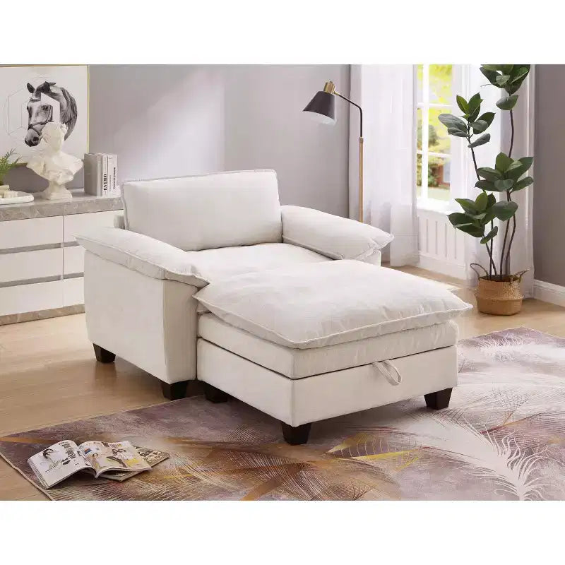 MAYEERTY Chaise longue 51 Oversize con pouf, rivestimento in ciniglia felpata, nero, contenitore, comfort