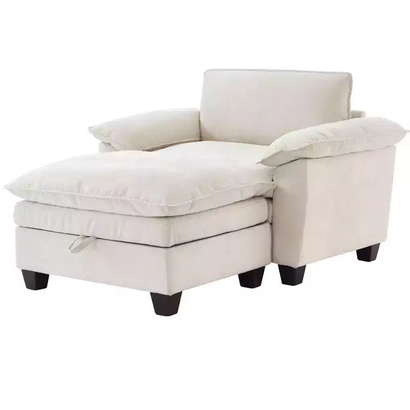 MAYEERTY Chaise longue 51 Oversize con pouf, rivestimento in ciniglia felpata, nero, contenitore, comfort