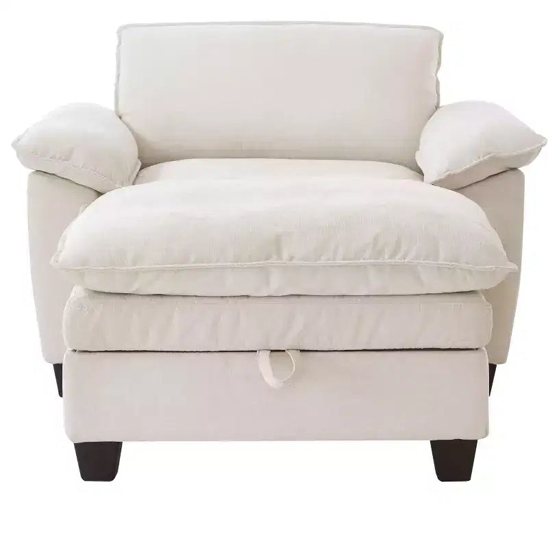 MAYEERTY Chaise longue 51 Oversize con pouf, rivestimento in ciniglia felpata, nero, contenitore, comfort