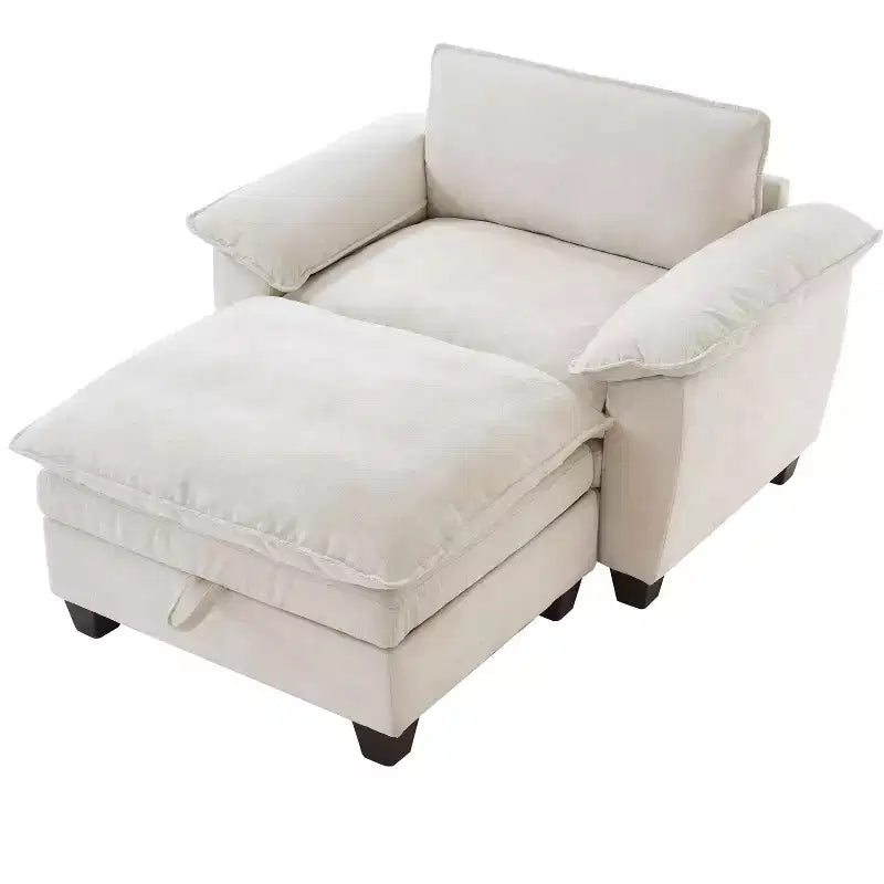 MAYEERTY Chaise longue 51 Oversize con pouf, rivestimento in ciniglia felpata, nero, contenitore, comfort