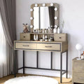 RoyalCraft Vanity Desk for Makeup with Mirror, Dimmable Lights & 2 Pull-Out Storage Drawers and 2 Spacious Drawers, Large Dressing Table, Brown