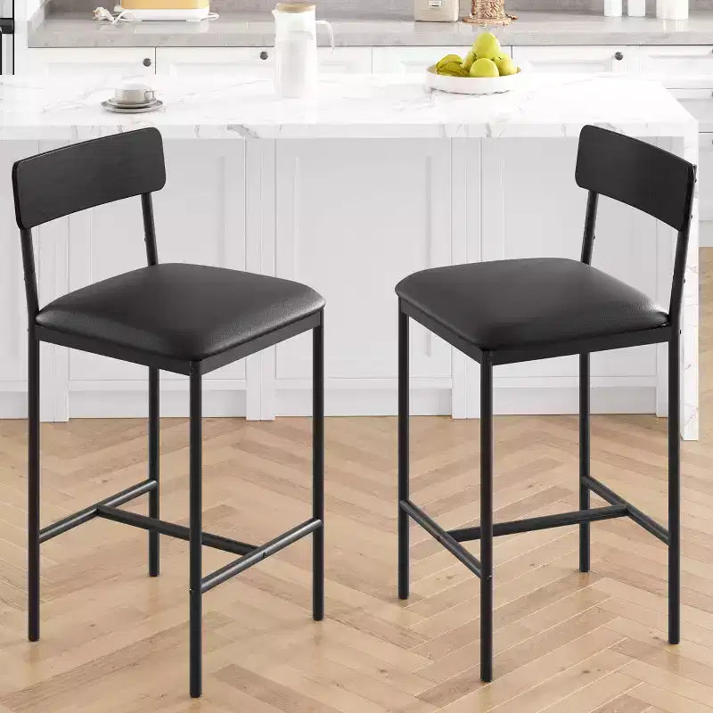 Bar Stools Set of 2/4, Kitchen Bar Stools with Footrest, PU Upholstered Counter Height Barstools, Bar Chairs with Back for Kitchen Island