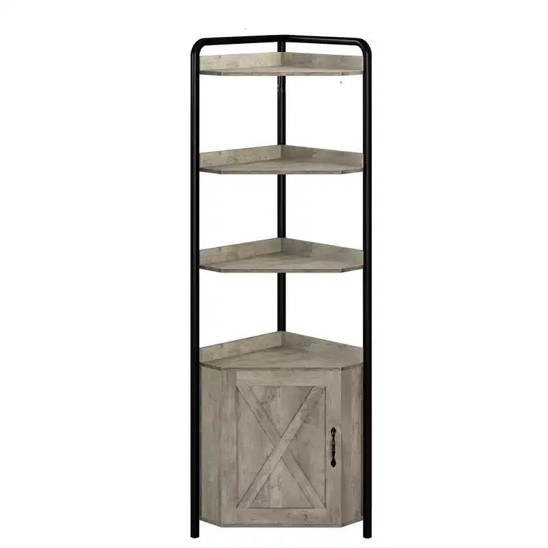 Scaffale angolare con contenitore, mobile angolare alto 180 cm, libreria angolare, portaoggetti per camera da letto, supporto per piante per soggiorno, ufficio, cucina-grigio