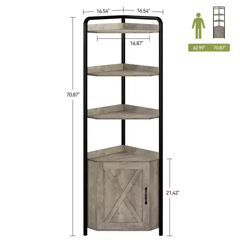 Scaffale angolare con contenitore, mobile angolare alto 180 cm, libreria angolare, portaoggetti per camera da letto, supporto per piante per soggiorno, ufficio, cucina-grigio
