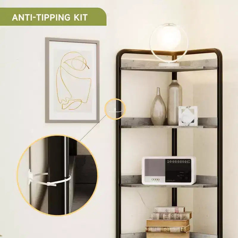 Scaffale angolare con contenitore, mobile angolare alto 180 cm, libreria angolare, portaoggetti per camera da letto, supporto per piante per soggiorno, ufficio, cucina-grigio