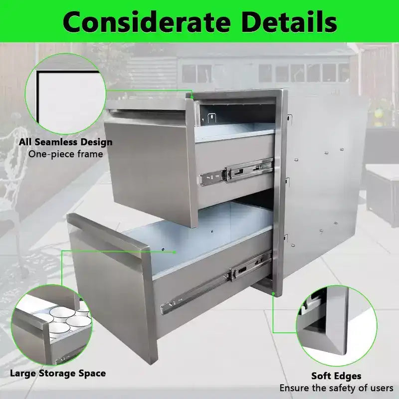 Cassetto da cucina per esterni, Cassetto BBQ da incasso a 2 strati in acciaio inossidabile per cucine da esterno e isole BBQ