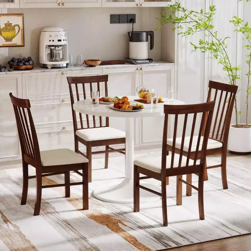 HOMCOM Set Sedie da Cucina in Legno con Telaio in Legno di Gomma, Sedie da Pranzo Imbottite Stile Rustico per Soggiorno, Sala da Pranzo