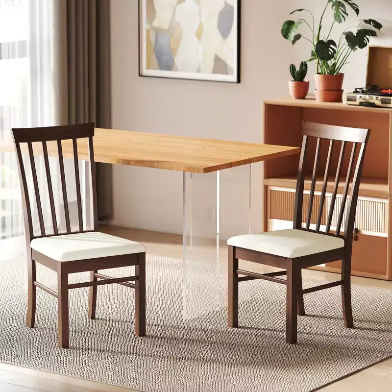 HOMCOM Set Sedie da Cucina in Legno con Telaio in Legno di Gomma, Sedie da Pranzo Imbottite Stile Rustico per Soggiorno, Sala da Pranzo