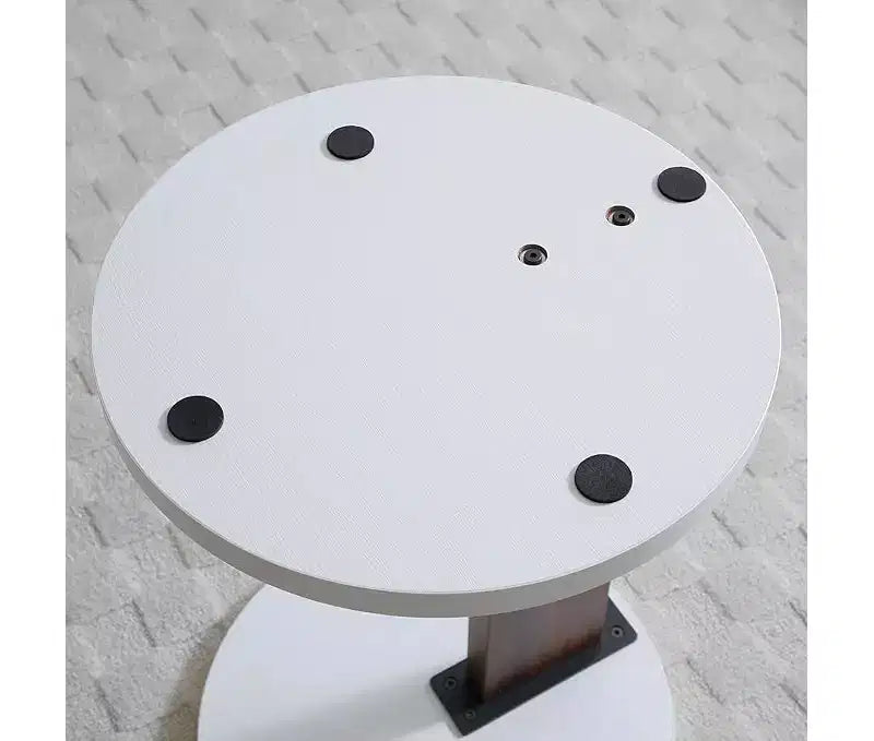 Tavolino Piccolo, Tavolino Rotondo Rustico a 2 Ripiani, Tavolino da Divano per Soggiorno, Tavolino Moderno a C con Struttura in Legno per Piccoli Spazi in Camera da Letto