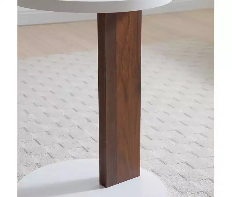 Tavolino Piccolo, Tavolino Rotondo Rustico a 2 Ripiani, Tavolino da Divano per Soggiorno, Tavolino Moderno a C con Struttura in Legno per Piccoli Spazi in Camera da Letto
