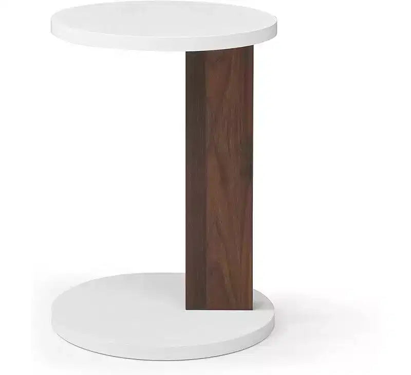 Tavolino Piccolo, Tavolino Rotondo Rustico a 2 Ripiani, Tavolino da Divano per Soggiorno, Tavolino Moderno a C con Struttura in Legno per Piccoli Spazi in Camera da Letto