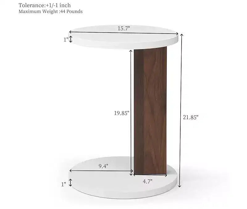 Tavolino Piccolo, Tavolino Rotondo Rustico a 2 Ripiani, Tavolino da Divano per Soggiorno, Tavolino Moderno a C con Struttura in Legno per Piccoli Spazi in Camera da Letto