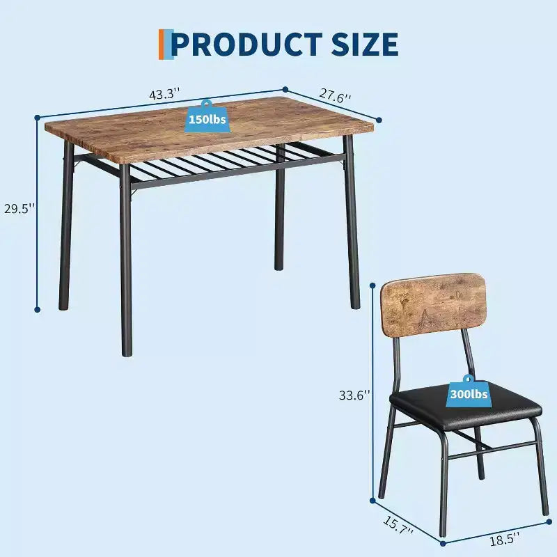 Set da 5 Pezzi per Sala da Pranzo per 4 Persone, Tavolo da Cucina in Legno con Scaffale Contenitore, 4 Sedie Imbottite, Set da Pranzo per Piccoli Spazi, Appartamento