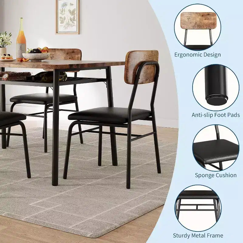 Set da 5 Pezzi per Sala da Pranzo per 4 Persone, Tavolo da Cucina in Legno con Scaffale Contenitore, 4 Sedie Imbottite, Set da Pranzo per Piccoli Spazi, Appartamento