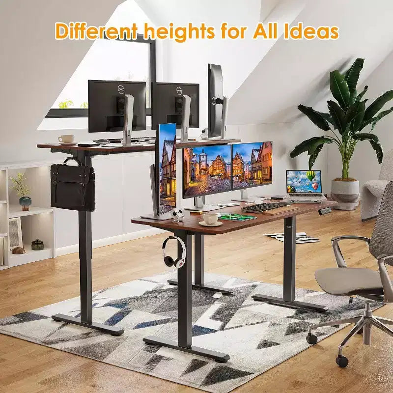 PexFix 55 x 24 Scrivania elettrica regolabile in altezza con ripiano marrone per computer, scrivania da ufficio con piano unibile