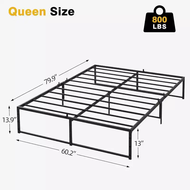 Acekool Letto Matrimoniale in Metallo da 14 Pollici, Robusto Supporto, Facile da Montare, Nessuna Rete a Molle Necessaria, Design Robusto con Spazio Contenitore Sotto al Letto
