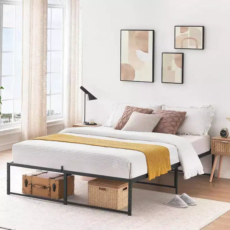 Acekool Letto Matrimoniale in Metallo da 14 Pollici, Robusto Supporto, Facile da Montare, Nessuna Rete a Molle Necessaria, Design Robusto con Spazio Contenitore Sotto al Letto