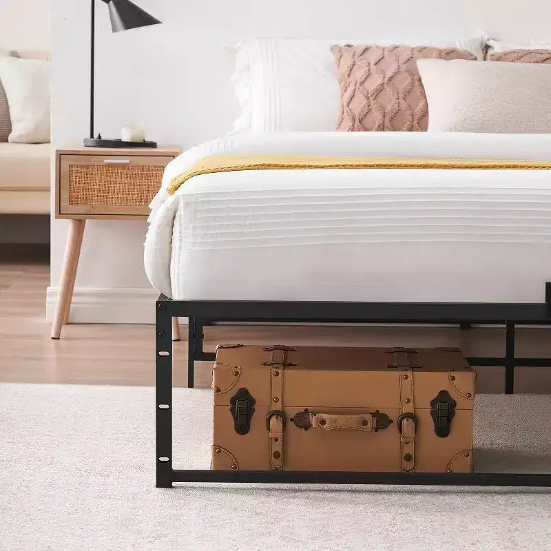 Acekool Letto Matrimoniale in Metallo da 14 Pollici, Robusto Supporto, Facile da Montare, Nessuna Rete a Molle Necessaria, Design Robusto con Spazio Contenitore Sotto al Letto