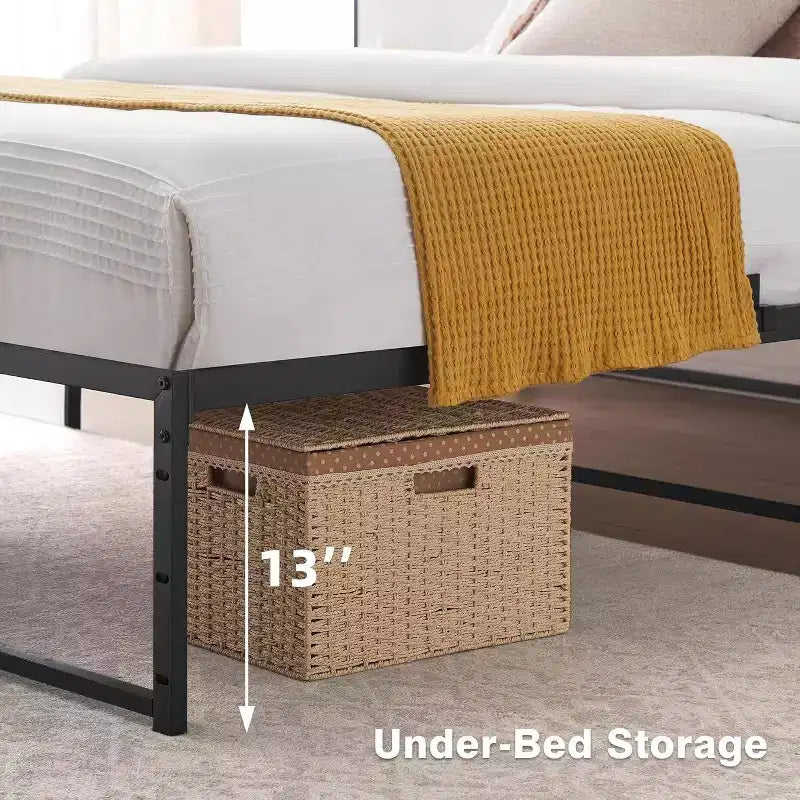 Acekool Letto Matrimoniale in Metallo da 14 Pollici, Robusto Supporto, Facile da Montare, Nessuna Rete a Molle Necessaria, Design Robusto con Spazio Contenitore Sotto al Letto