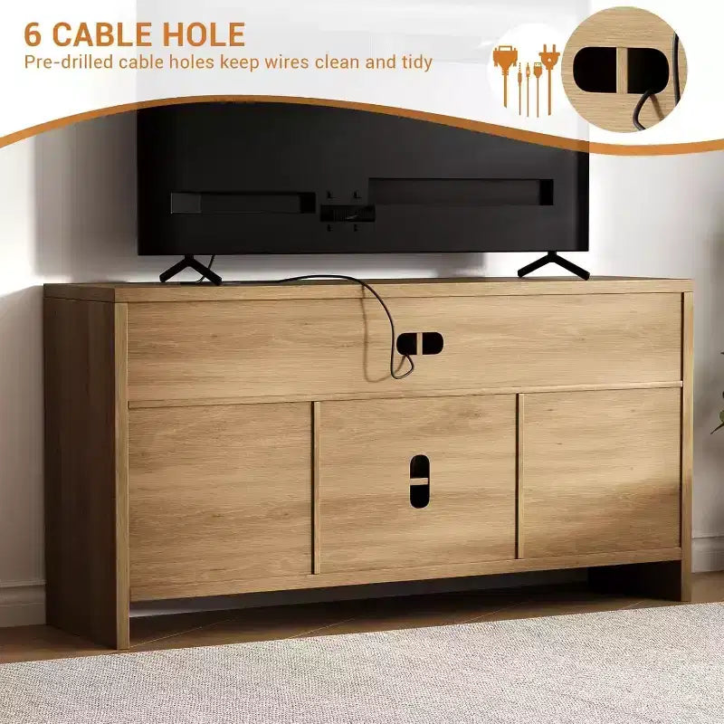 Mobile TV Boho da 65 pollici con ante in rattan - Mobile porta TV moderno in legno da 58 con ripiani regolabili per soggiorno