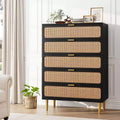 Garvee Rattan 5 Drawer Dresser for Bedroom, Tall Chest with Wide Top and Deep Storage Drawers for Living Room, Hallway, Kids Room