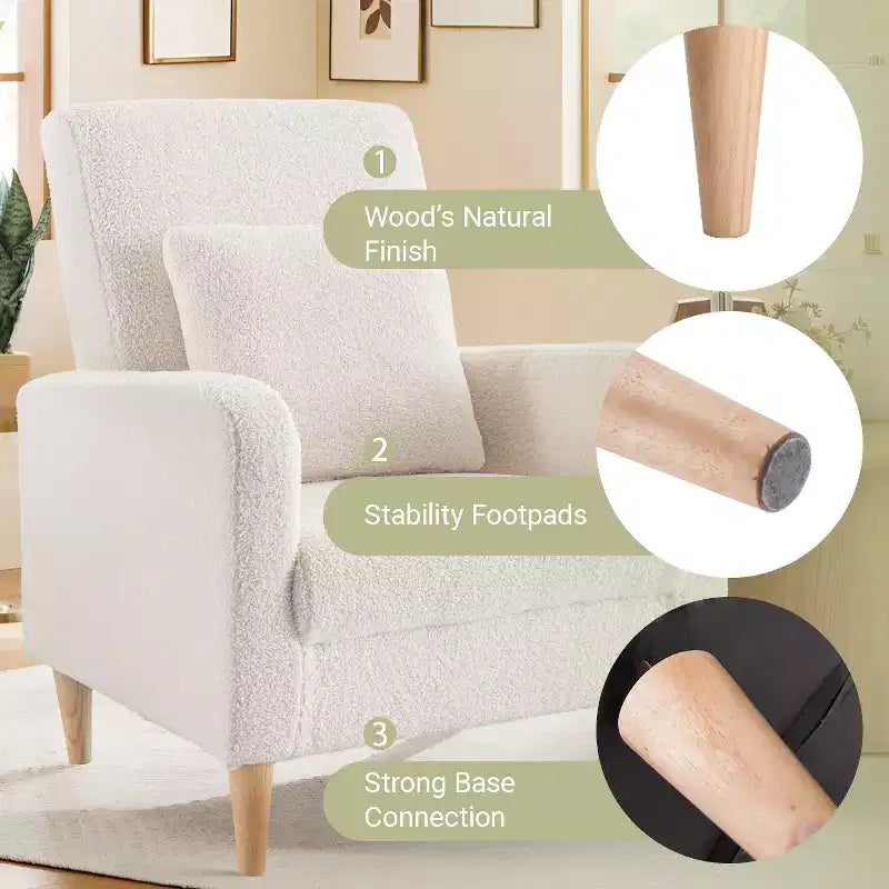 Poltrona in simil-montone con cuscino, moderna e comoda con schienale ergonomico e braccioli imbottiti