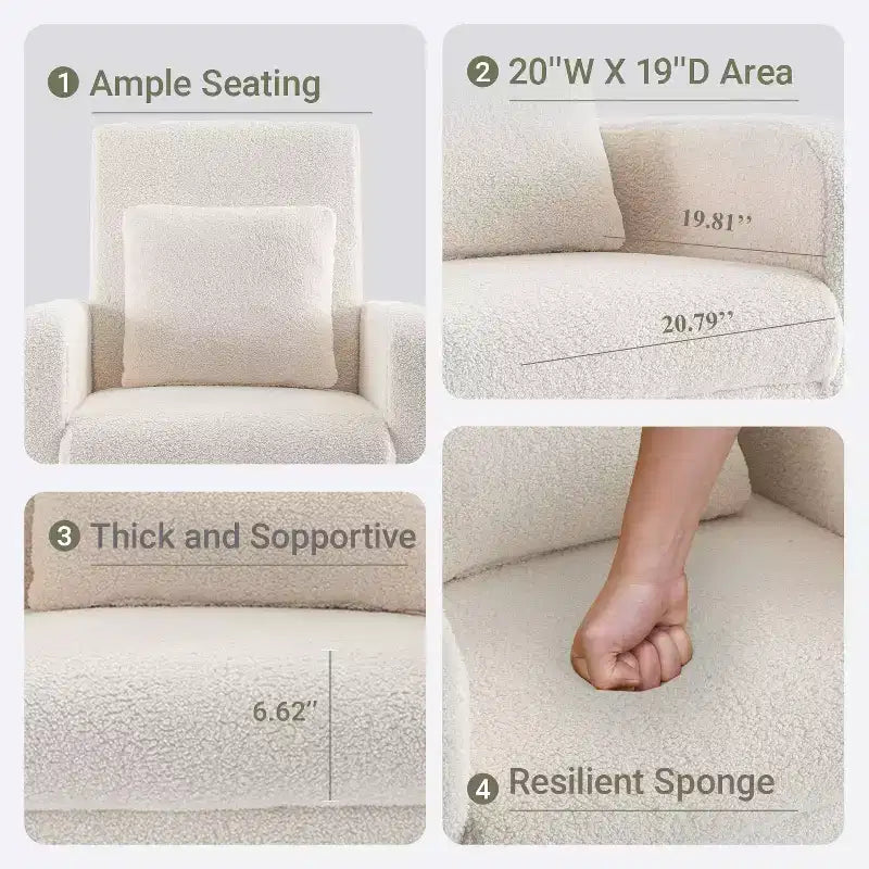 Poltrona in simil-montone con cuscino, moderna e comoda con schienale ergonomico e braccioli imbottiti