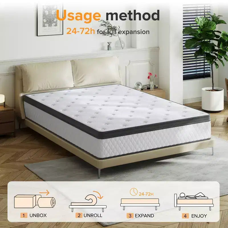 Materasso Ibrido Swedrea Traspirante in Memory Foam a Media Densità (Bed-in-a-Box) Bianco