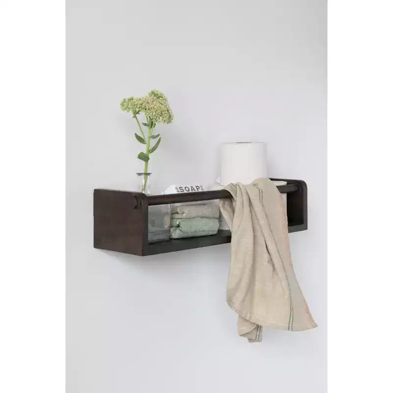 Storied Home Mensola da parete in legno di mango con asta, finitura espresso