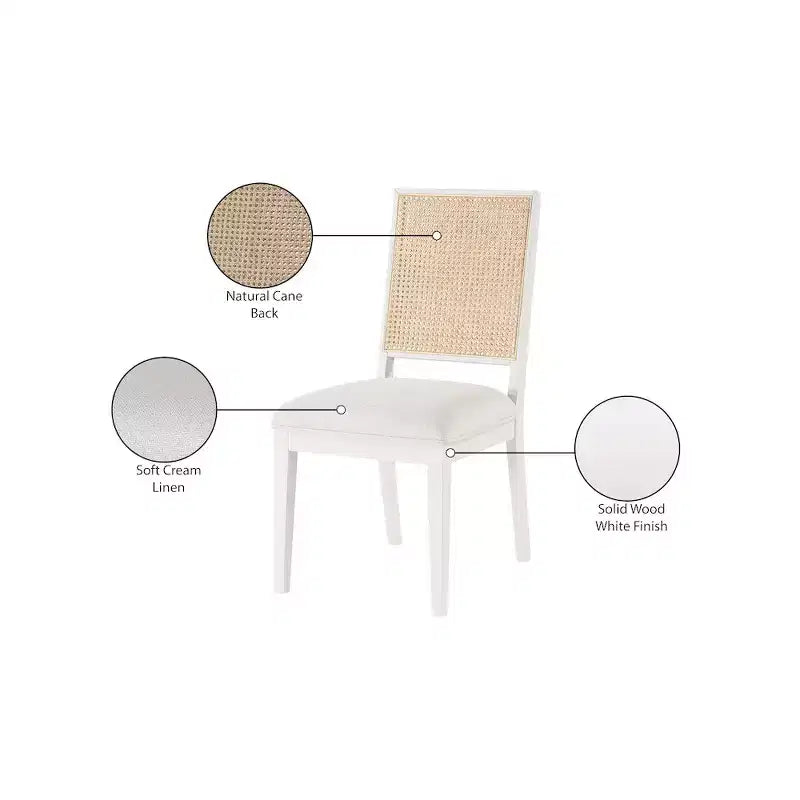 Meridian Furniture, Sedia da Pranzo Butterfly in Tessuto Strutturato di Lino Crema, Set da 2