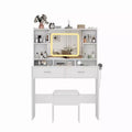 GustoWave Vanity Desk with Sliding Mirror, Makeup Desk and Stool with Lights in 3 Colors, Girls Vanity Table with Charging Station