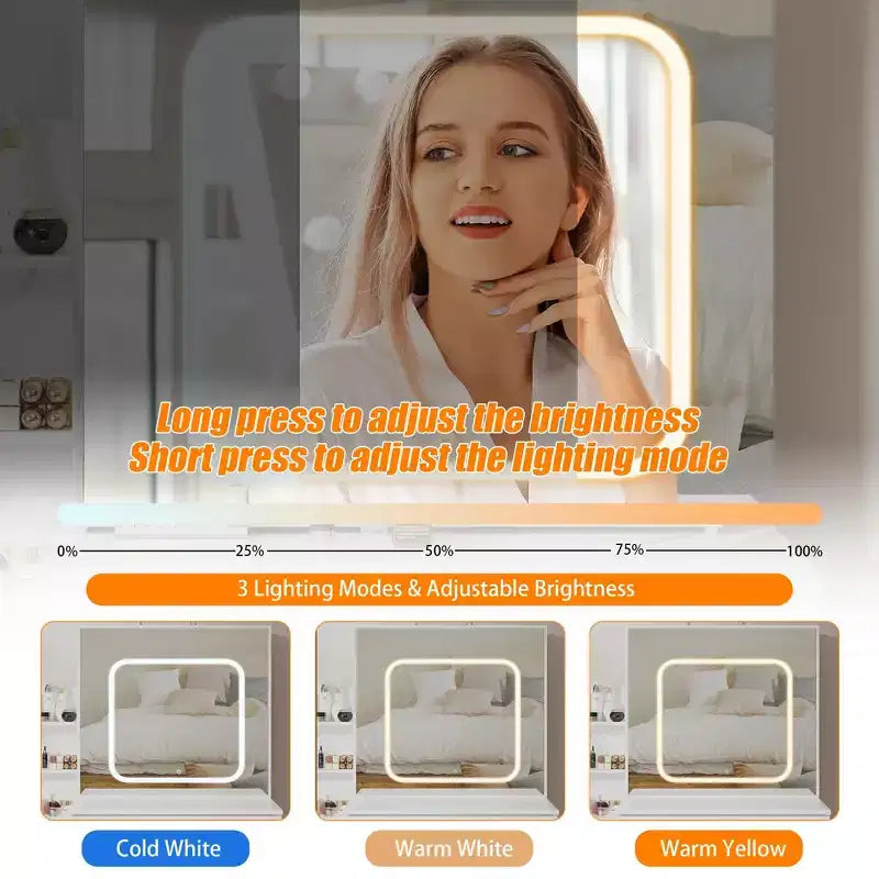 GustoWave Tavolino da trucco con luci LED, Toeletta da trucco con specchio scorrevole illuminato, Stazione di ricarica, Cassettiera