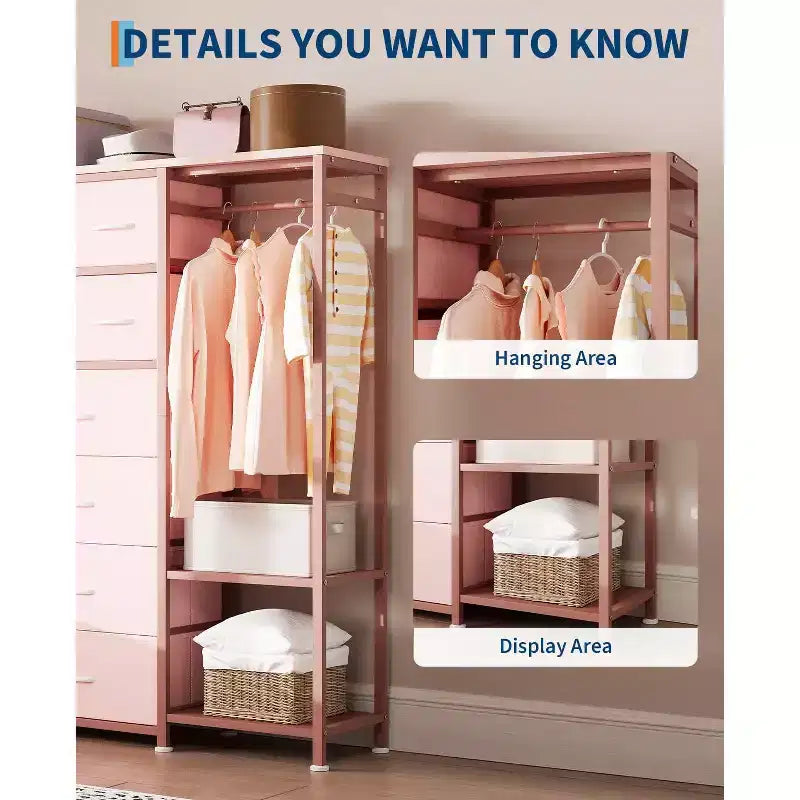 Cassettiera a 16 cassetti per camera da letto, organizer per vestiti con asta appendiabiti, cassettiera alta 51 cm con contenitori in tessuto, cassettiera grande per armadio
