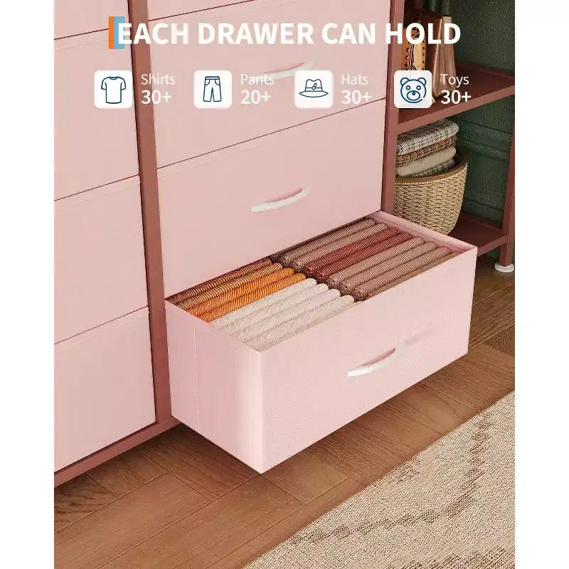 Cassettiera a 16 cassetti per camera da letto, organizer per vestiti con asta appendiabiti, cassettiera alta 51 cm con contenitori in tessuto, cassettiera grande per armadio