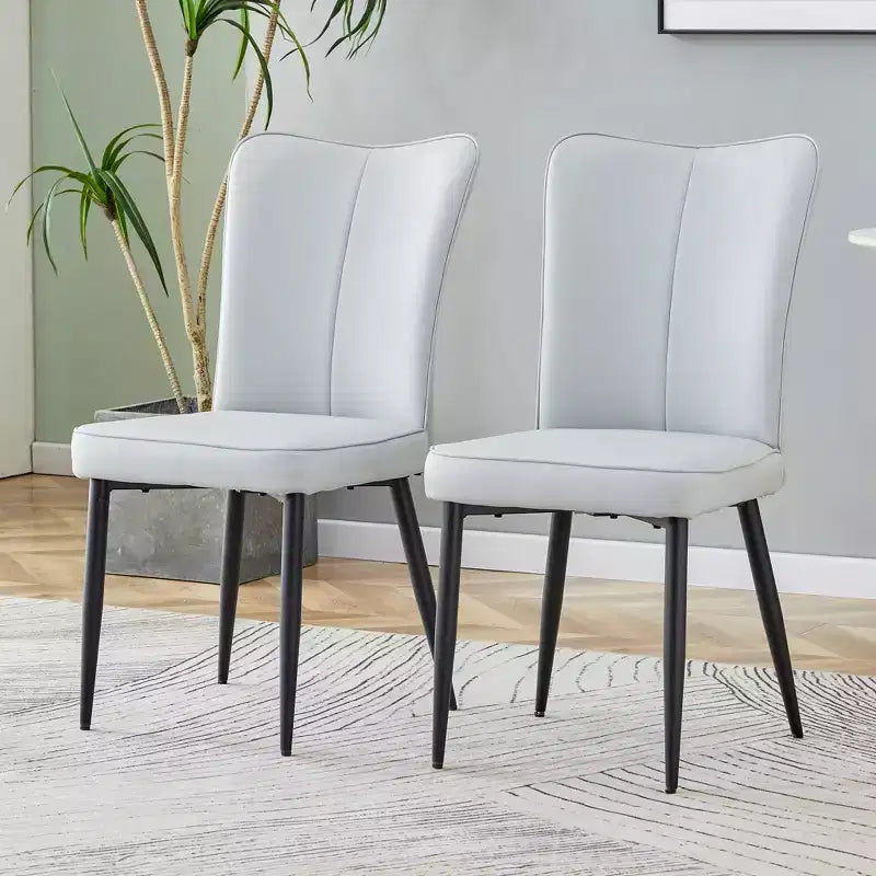 Sedie da pranzo set da 2, schienale in pelle PU e cuscini di seduta imbottiti e gambe in metallo nero, per ristoranti, camere da letto, soggiorni