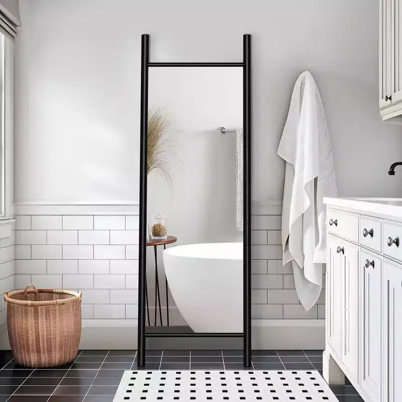PexFix Specchio da terra in legno massiccio, stile scaletta, 53 cm L x 162 cm H, colore nero