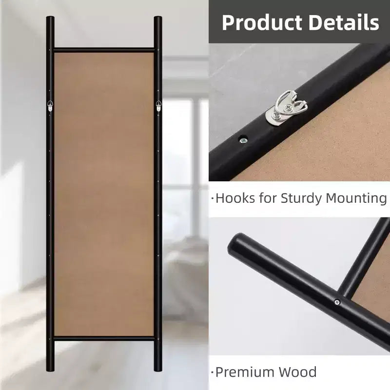 PexFix Specchio da terra in legno massiccio, stile scaletta, 53 cm L x 162 cm H, colore nero