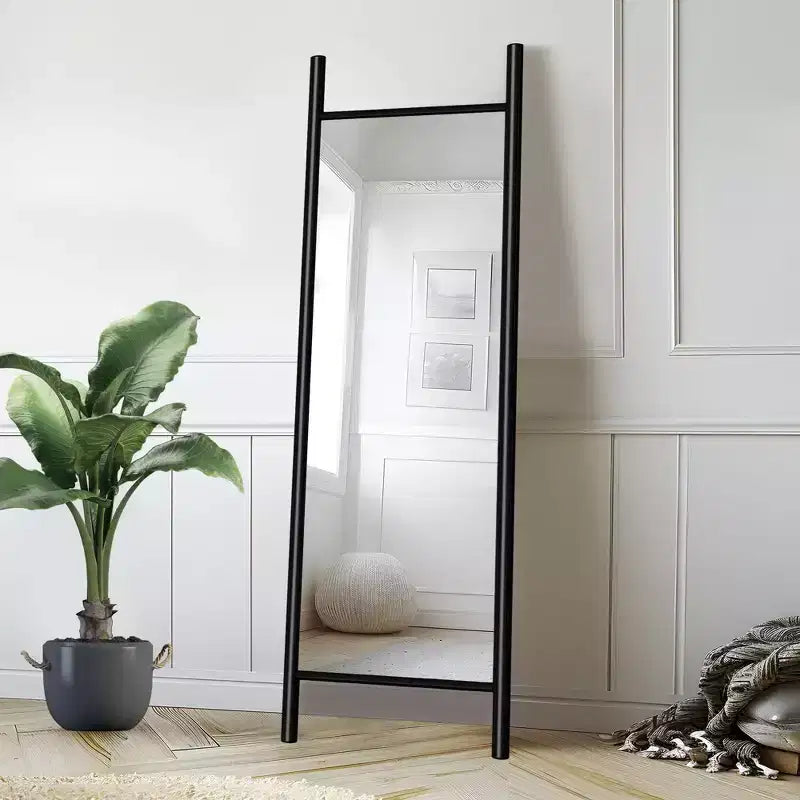 PexFix Specchio da terra in legno massiccio, stile scaletta, 53 cm L x 162 cm H, colore nero