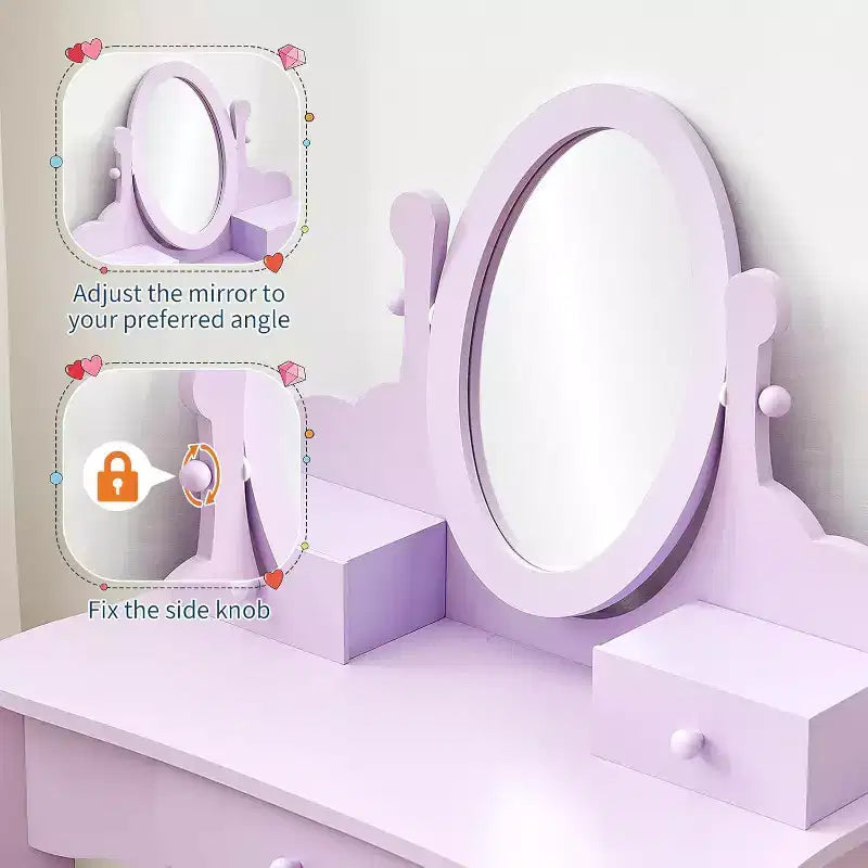 Acekool Set da Trucco per Bambini con Specchio Regolabile, Tavolo da Gioco per Bambini, Sedia e Accessori Trucco, Bianco