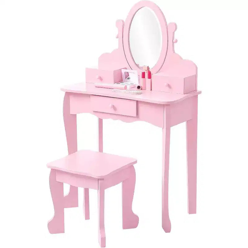 Acekool Set da Trucco per Bambini con Specchio Regolabile, Tavolo da Gioco per Bambini, Sedia e Accessori Trucco, Bianco