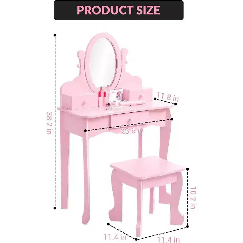 Acekool Set da Trucco per Bambini con Specchio Regolabile, Tavolo da Gioco per Bambini, Sedia e Accessori Trucco, Bianco