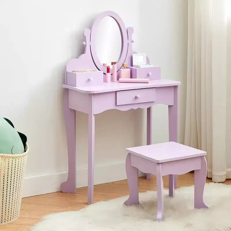 Acekool Set da Trucco per Bambini con Specchio Regolabile, Tavolo da Gioco per Bambini, Sedia e Accessori Trucco, Bianco