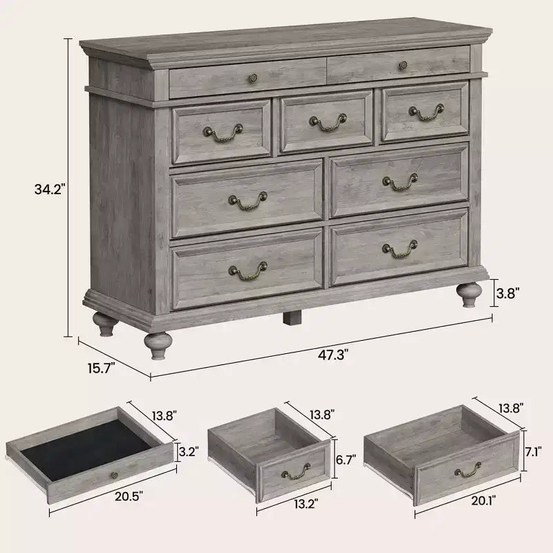 Comodino a 9 cassetti per camera da letto, cassettiera in legno stile rustico con maniglia, organizzatore per gioielli per soggiorno, corridoio